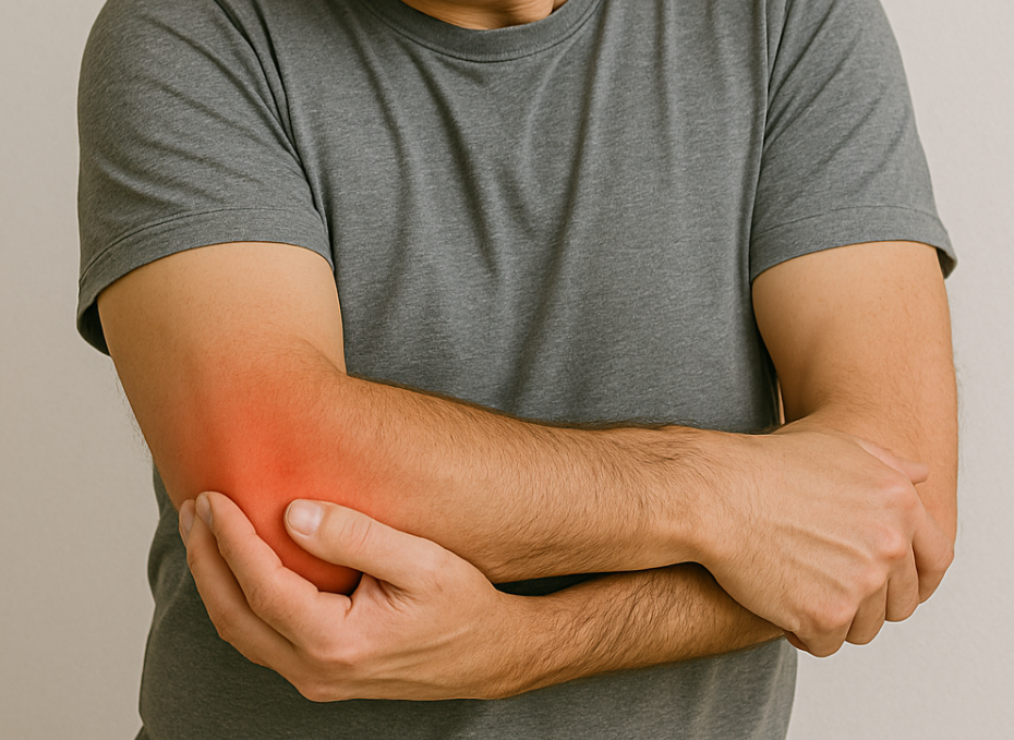 man with painful elbow - Is PRP Effective for Chronic Tennis Elbow