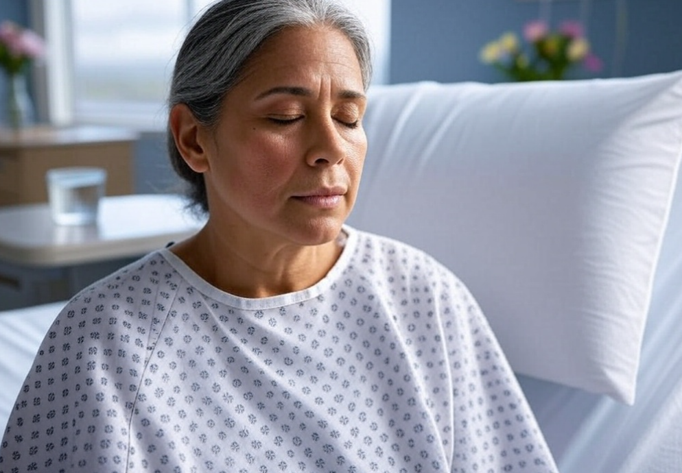 woman in clinic with eyes closed - How Orthobiologics Can Help with Arthritis