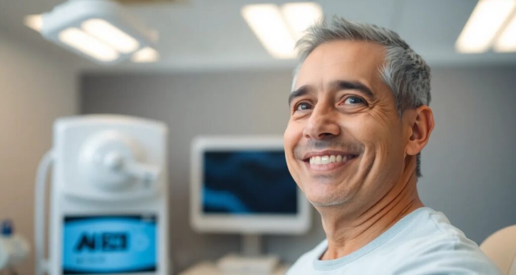 man in clinic, smiling - wart freezing procedure near me