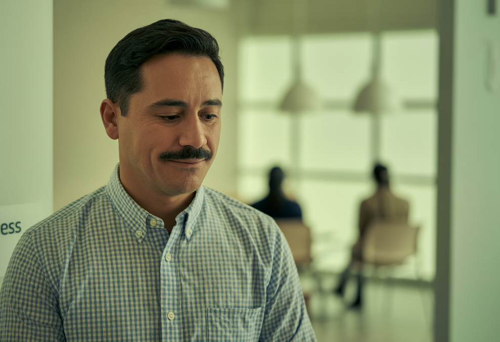 man in clinic waiting room - wart-like skin growth treatment