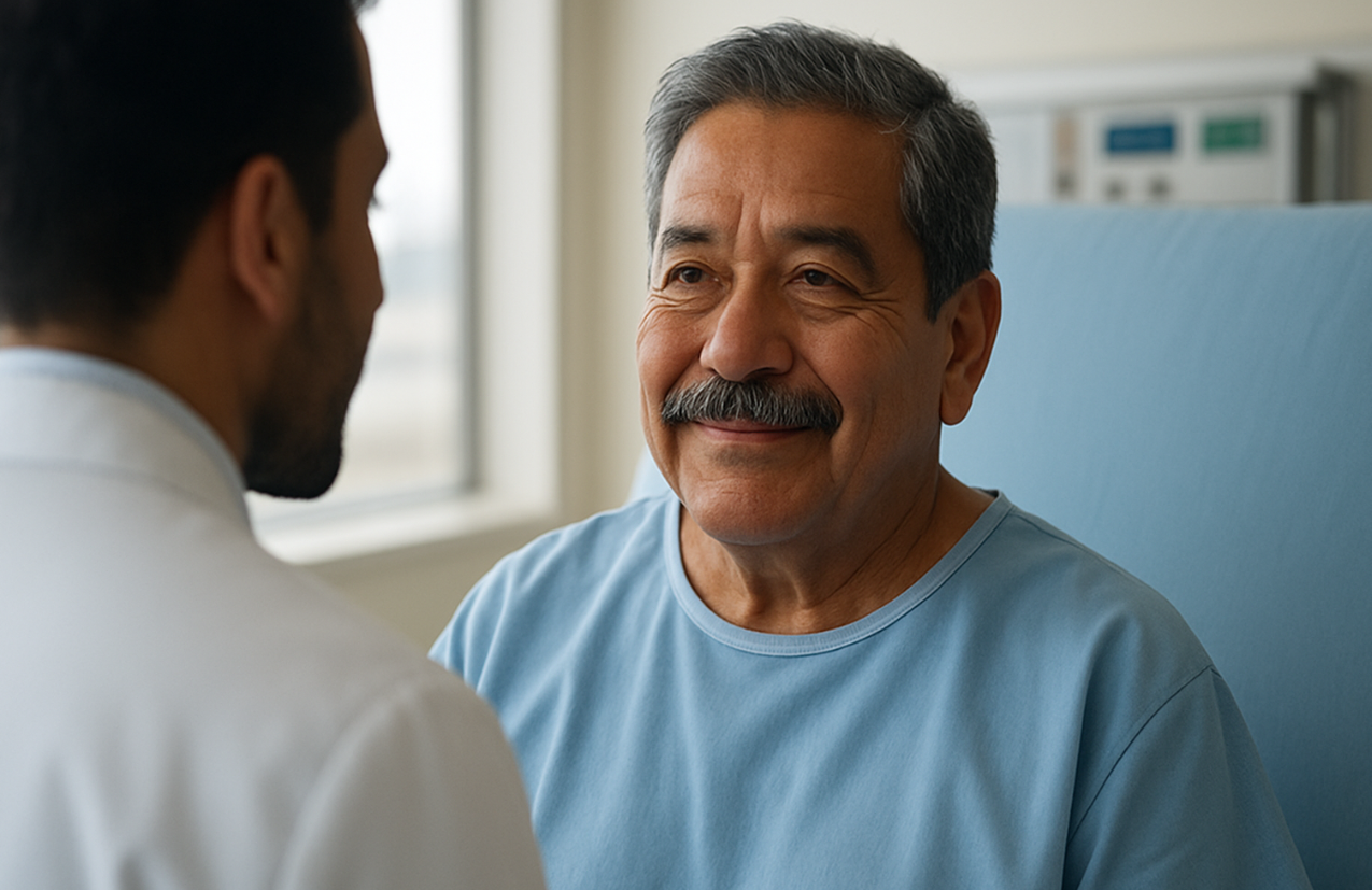 man looking at doctor - Hyfrecator for Raised Skin Lesions