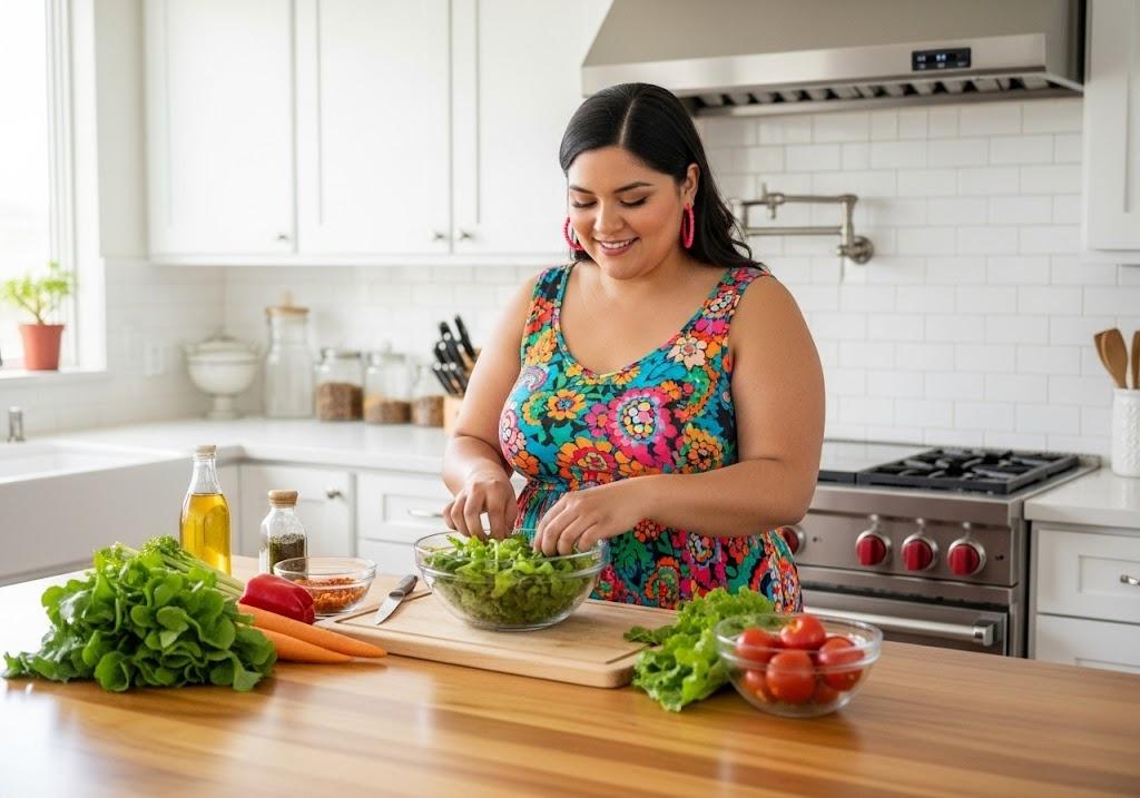 woman preparing salad