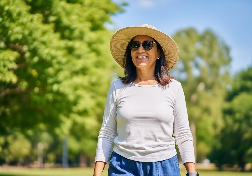woman with hat on a sunny day