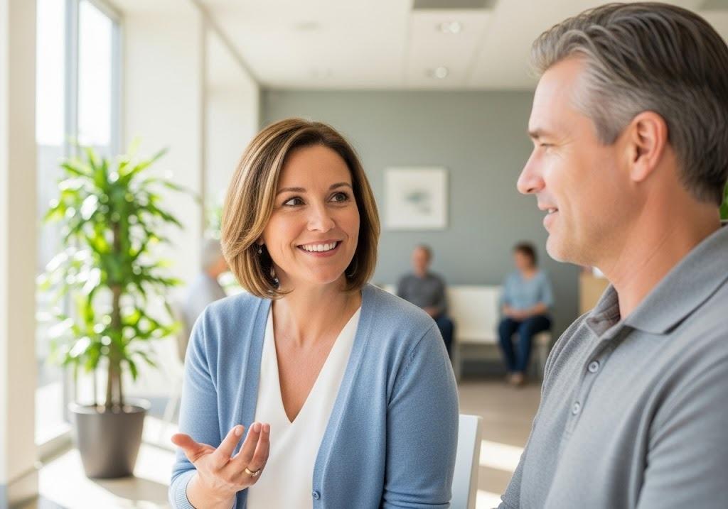 Patients in a waiting room preparing for appointments with integrative care providers