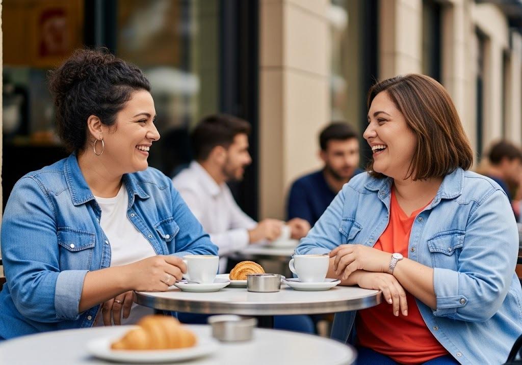 two women sitting at a table