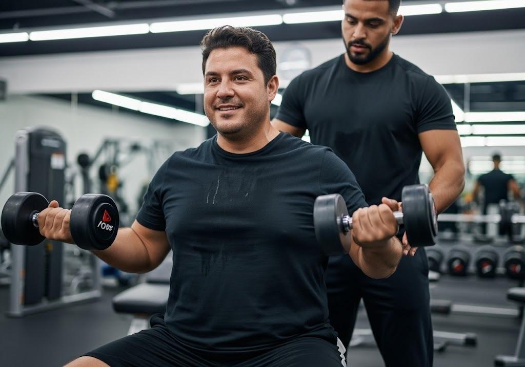 a man lifting weights in a gym