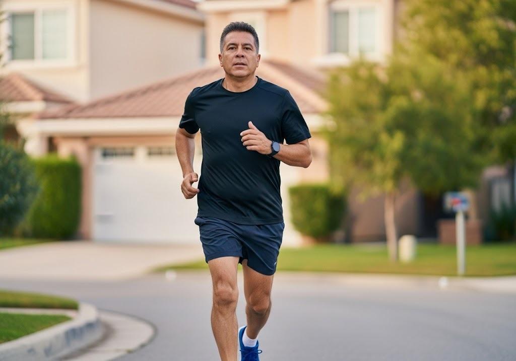 a man jogging on the street 