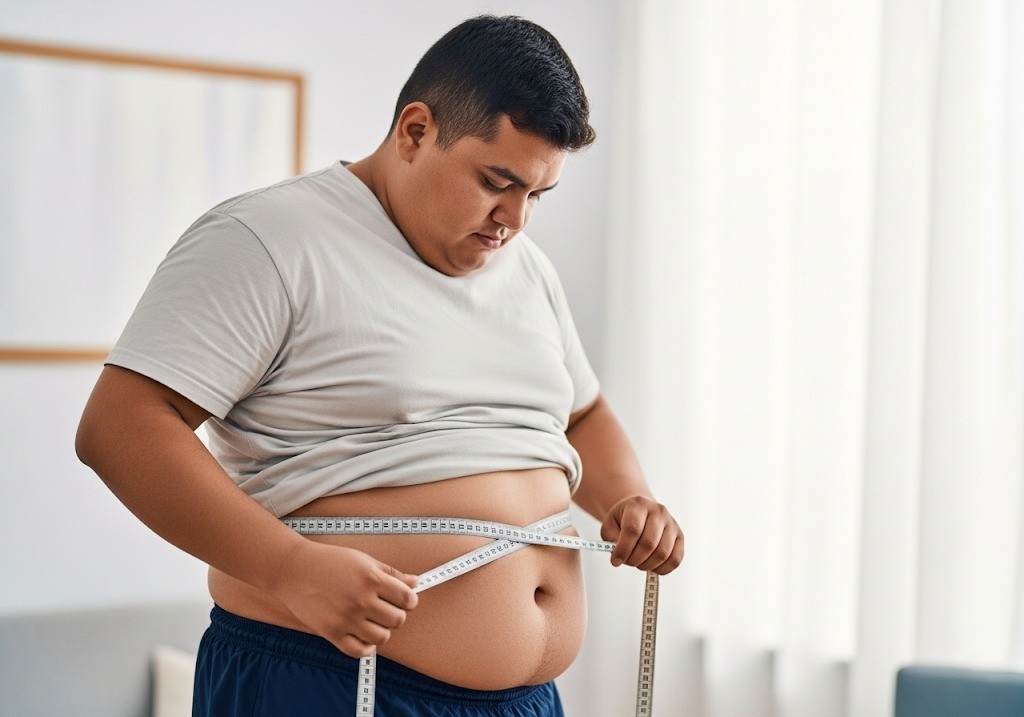 person measuring waist with tape measure