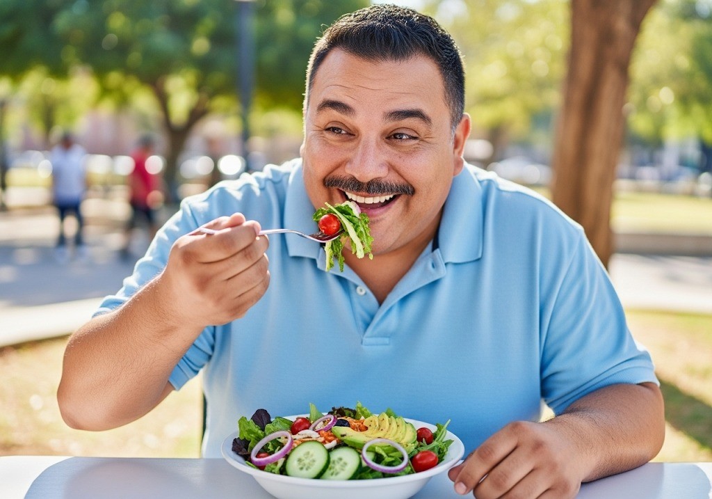 Man eating salad