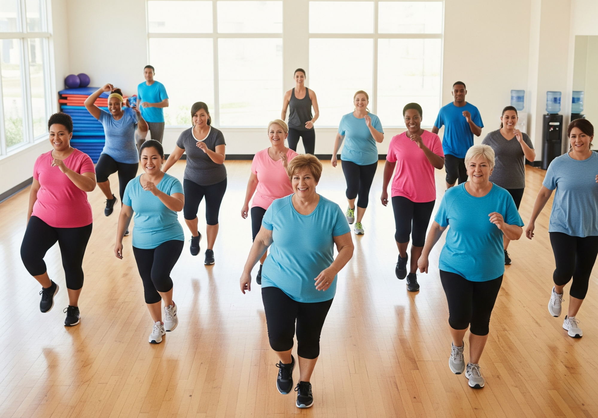 overweight adults in an aerobics class