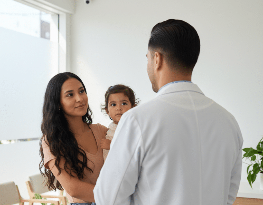 mother and child during doctor’s appointment at a clinic of a doctor near McAllen TX