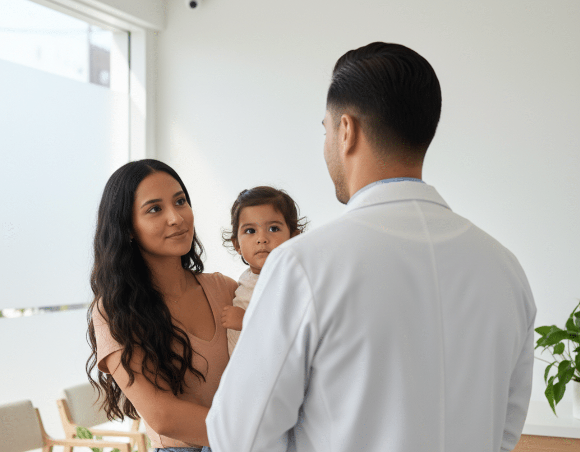 mother and child during doctor’s appointment at a clinic of a doctor near McAllen TX