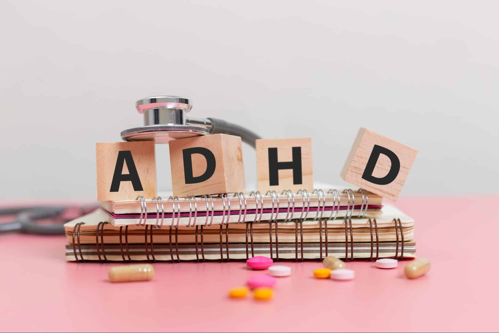Wooden blocks spelling out ADHD