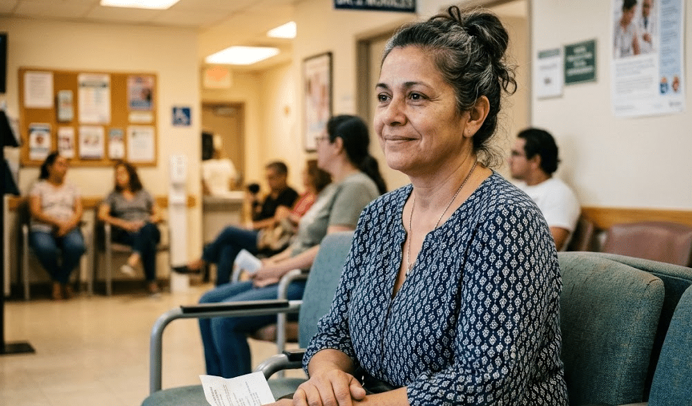 patient in clinic, reflecting the need for transparent pricing and direct access to medical care