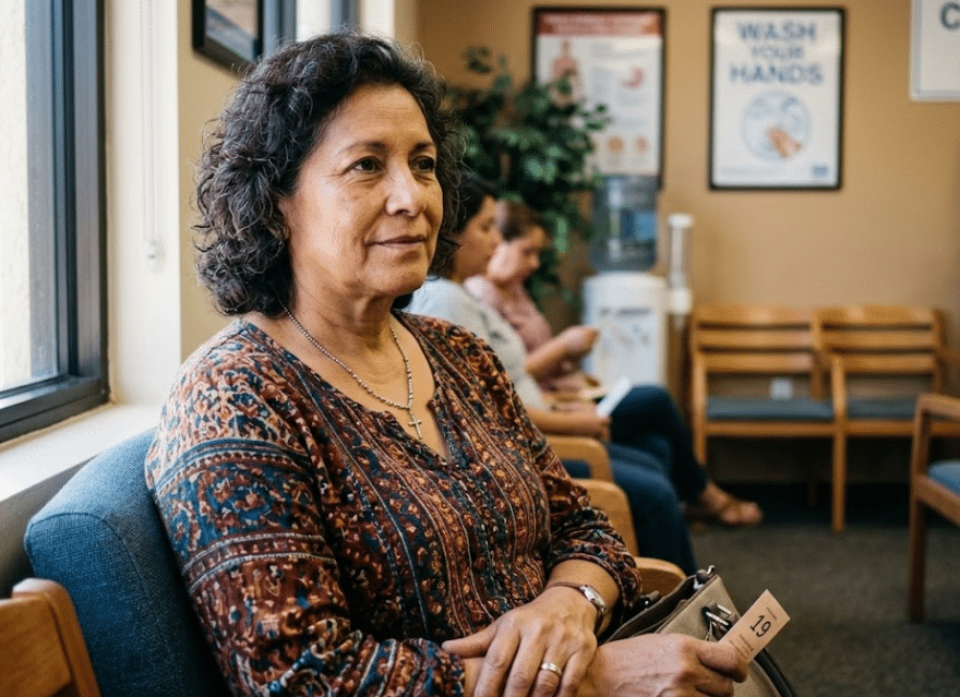 patient in waiting room of clinic