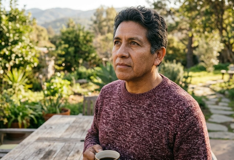 Man standing outdoors holding coffee, reflecting on what to expect after ketamine therapy during emotional recovery.
