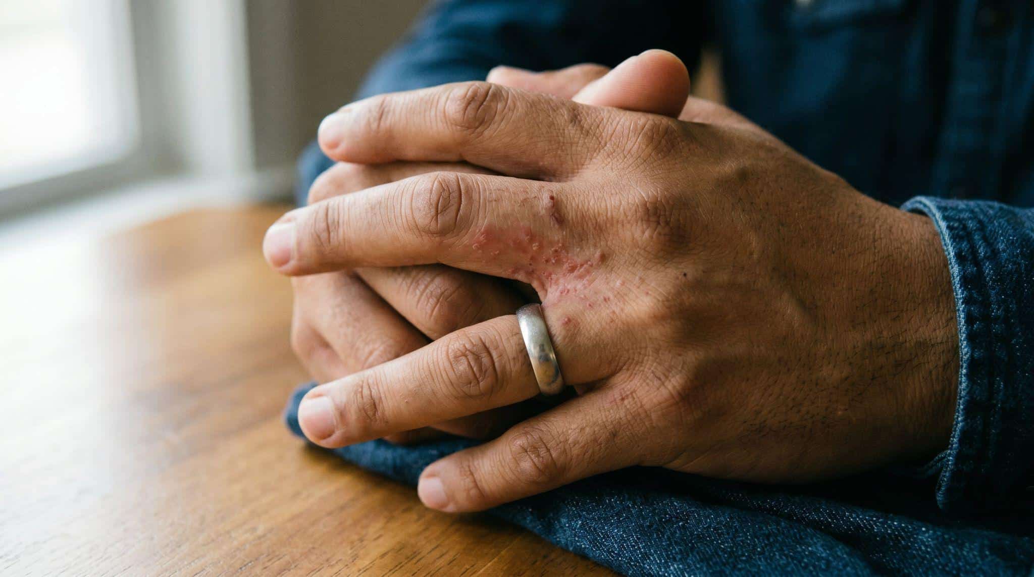 man with rashes between fingers