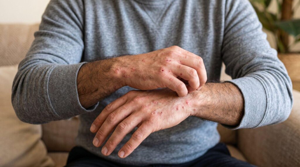 person with rashes on wrist, in need of scabies treatment in the RGV