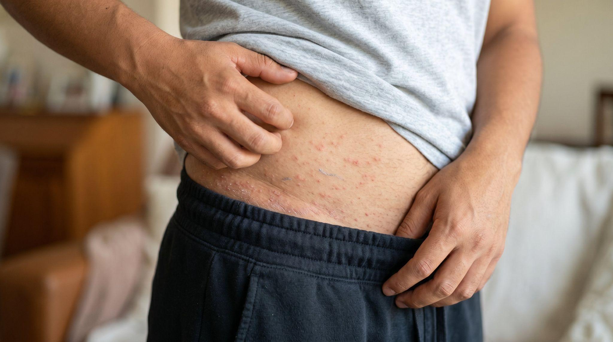 person with rashes on waistline