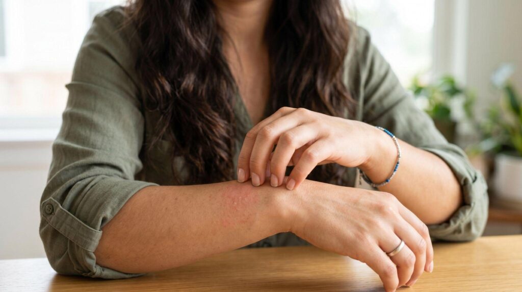 woman scratching wrist