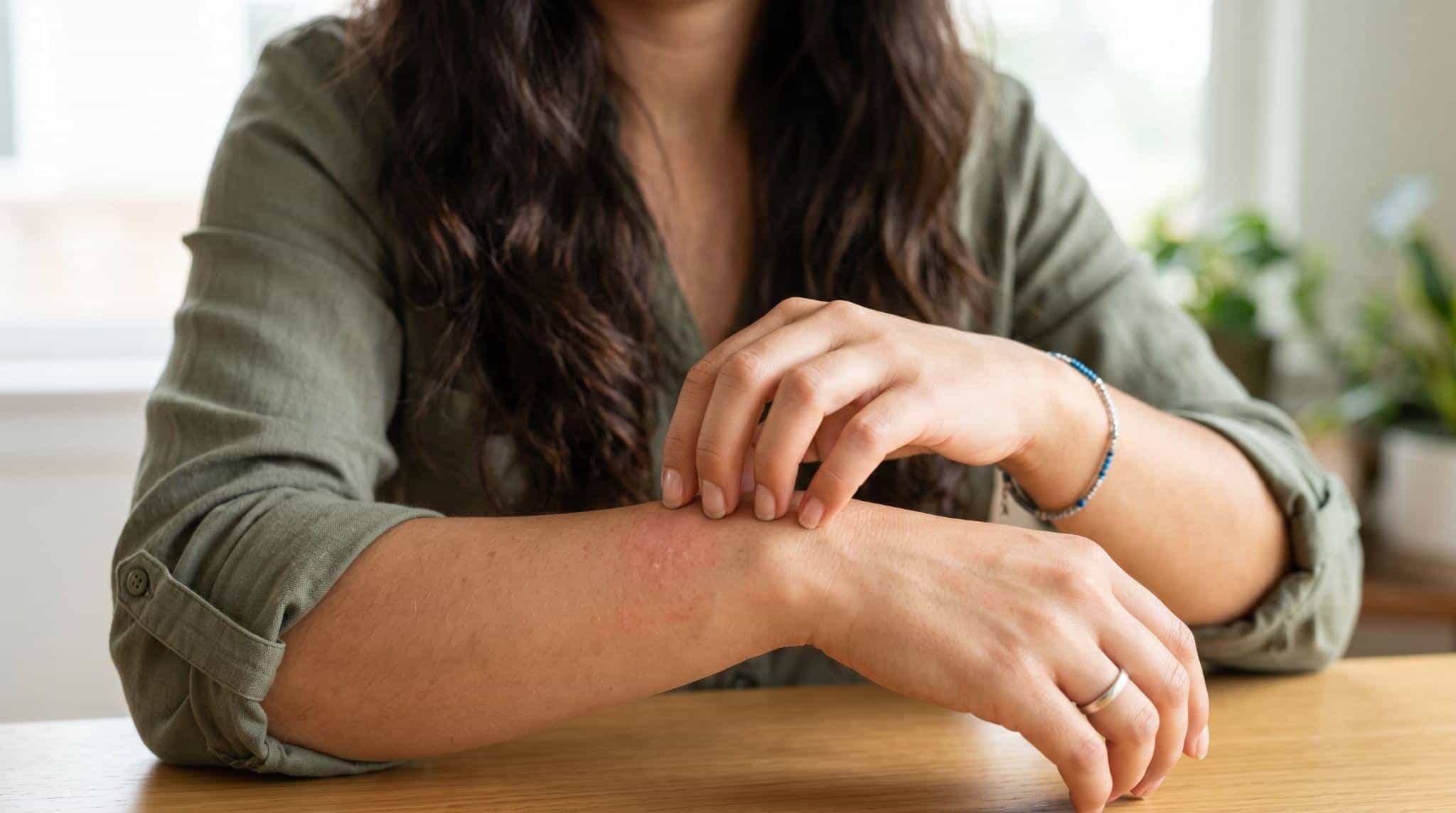 woman scratching arm