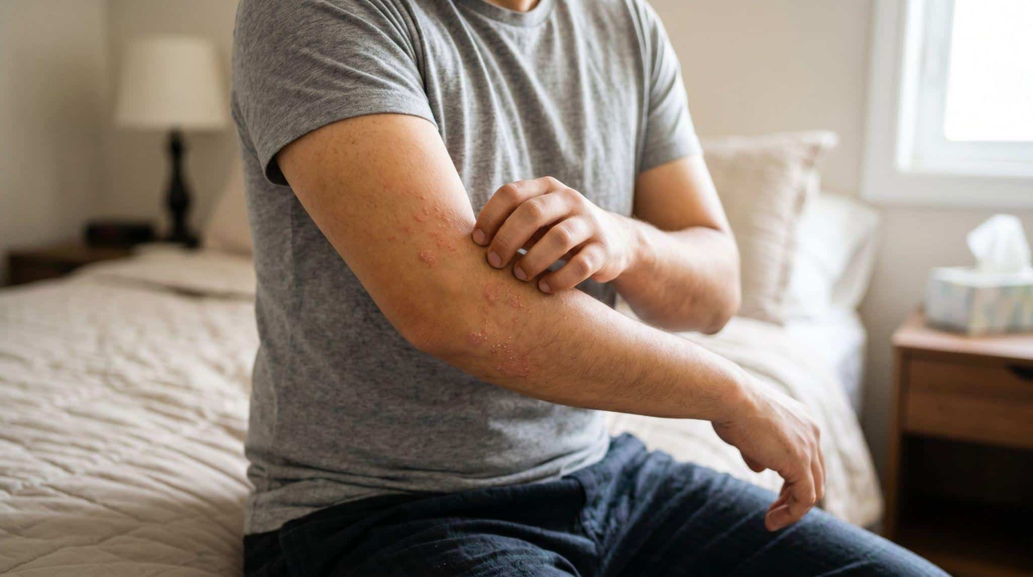 man scratching arm